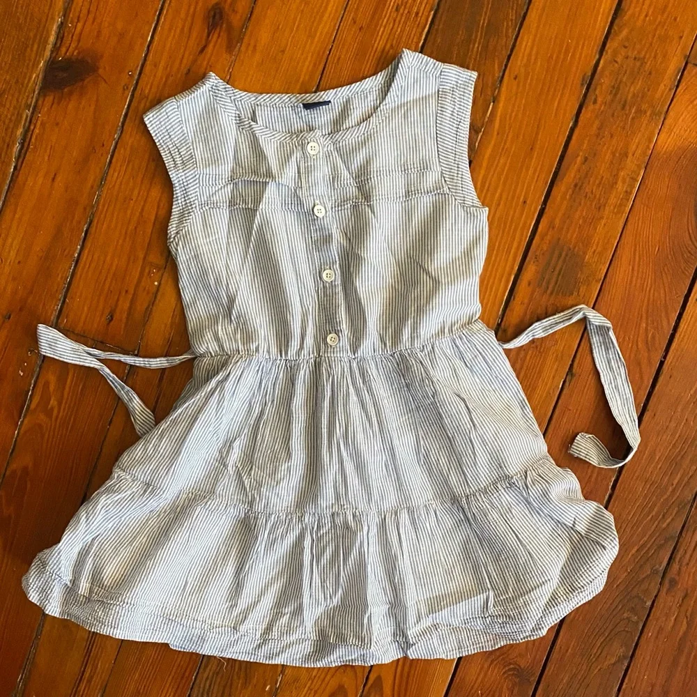 Gap Pinstripe Light Blue & White Sundress Size 6-7 Button Up Down Fit & Flare